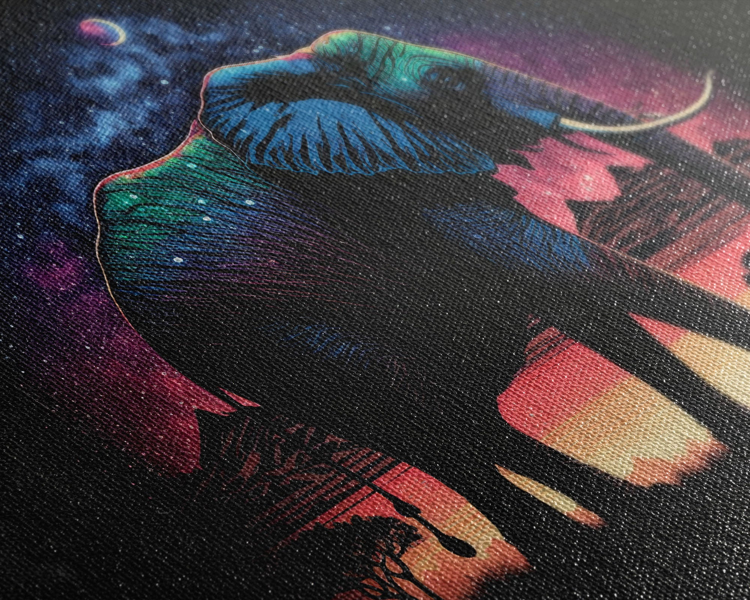 Elephant Art | Framed Canvas Print | Framed Wall Art | Animal Prints | Wildlife Art | Elephant Walks Under A Full Moon | Kid's Room Decor