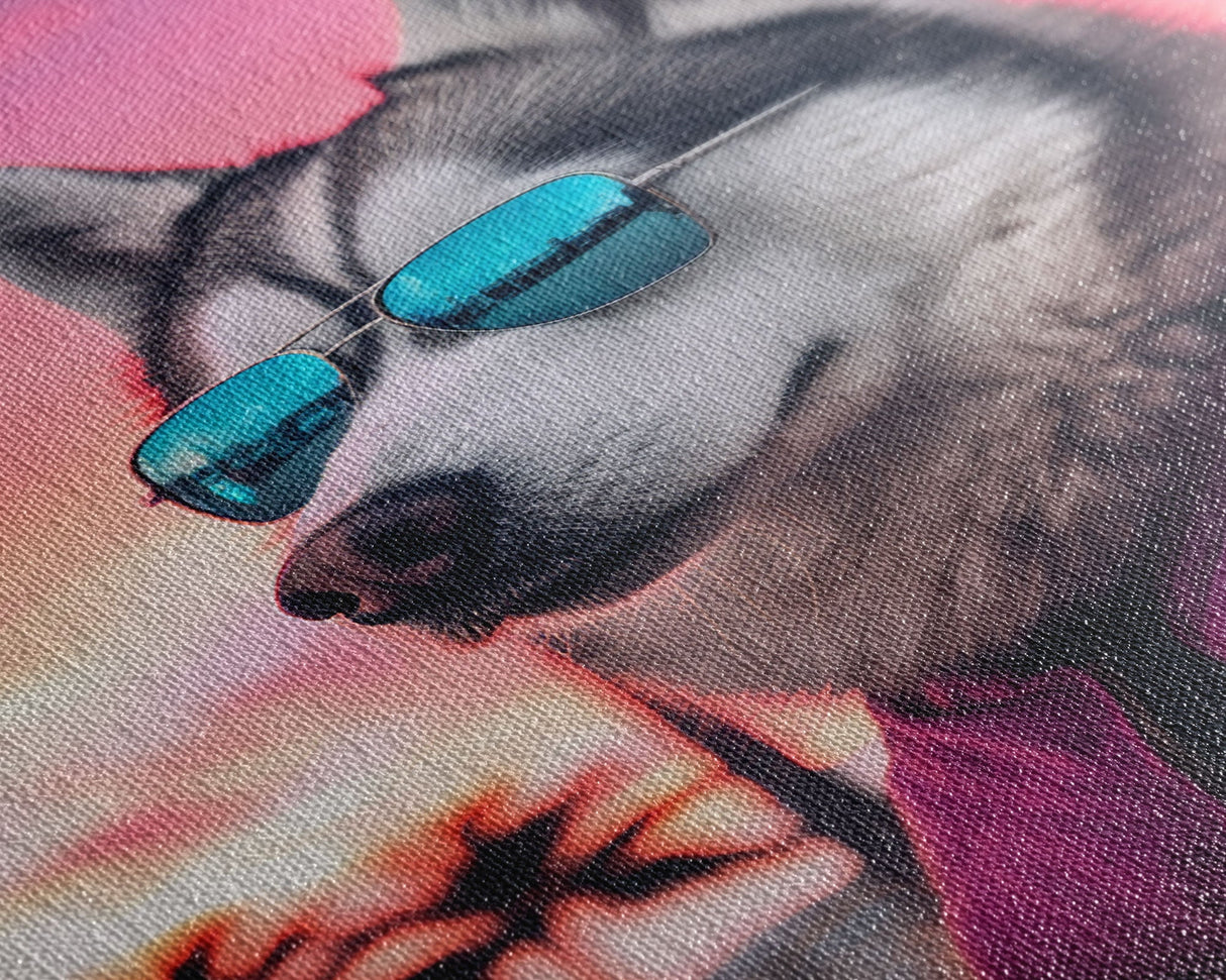 Siberian Husky In Pink Jacket Sunglasses Wall Print, Dog Art Print, Dog Portrait, Framed Wall Art, Framed Canvas, Wall Print, Wall Canvas