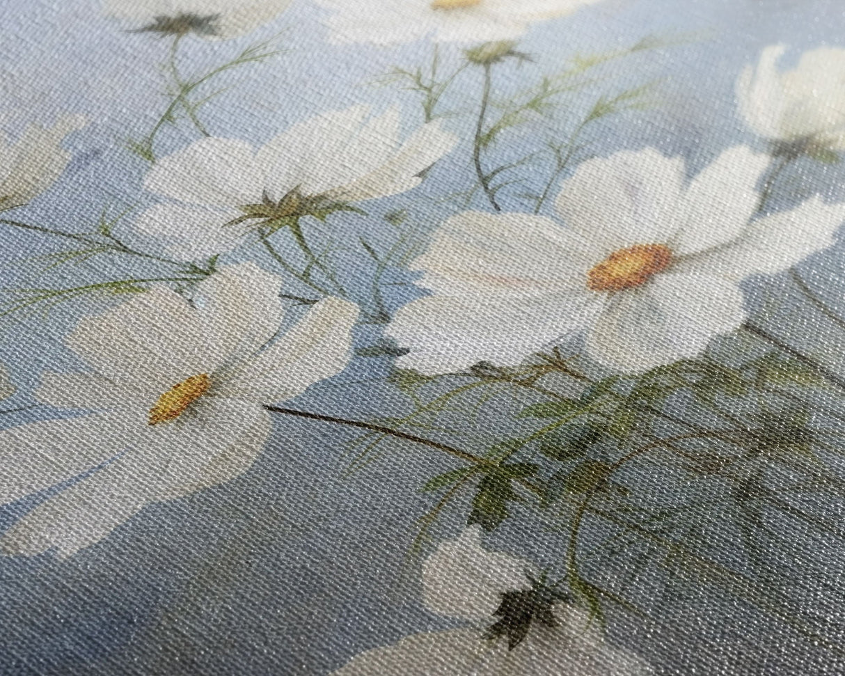 Cosmos Art Print - Framed Canvas Art - Oil Painting Poster Print - White Flowers Still Life - Small Flower Bouquet Oil Painting Wall Art