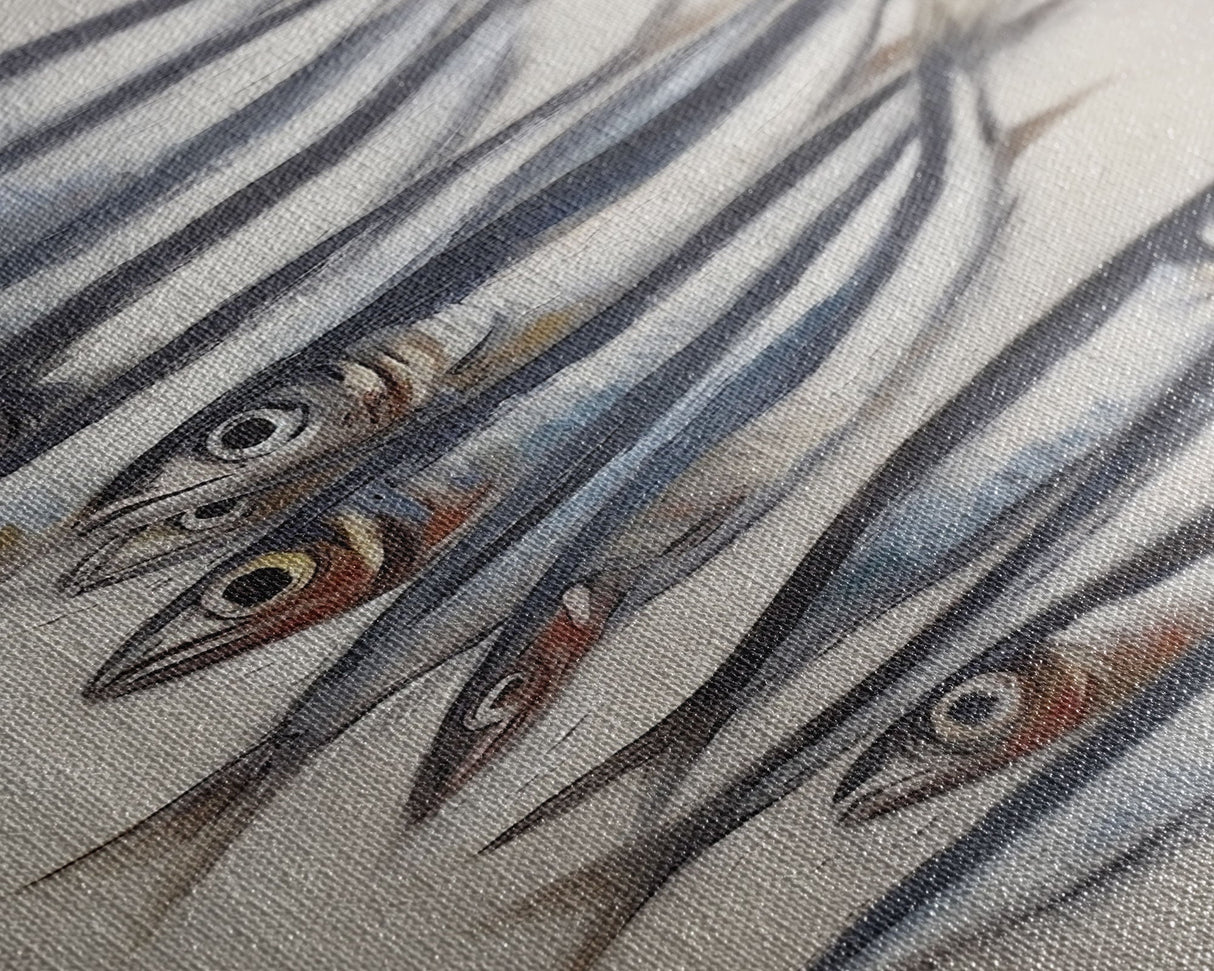 Sardines Art Print - Framed Canvas Art - Oil Painting Still Life Print - French Kitchen Art - Restaurant Art - Boho Farmhouse Decor