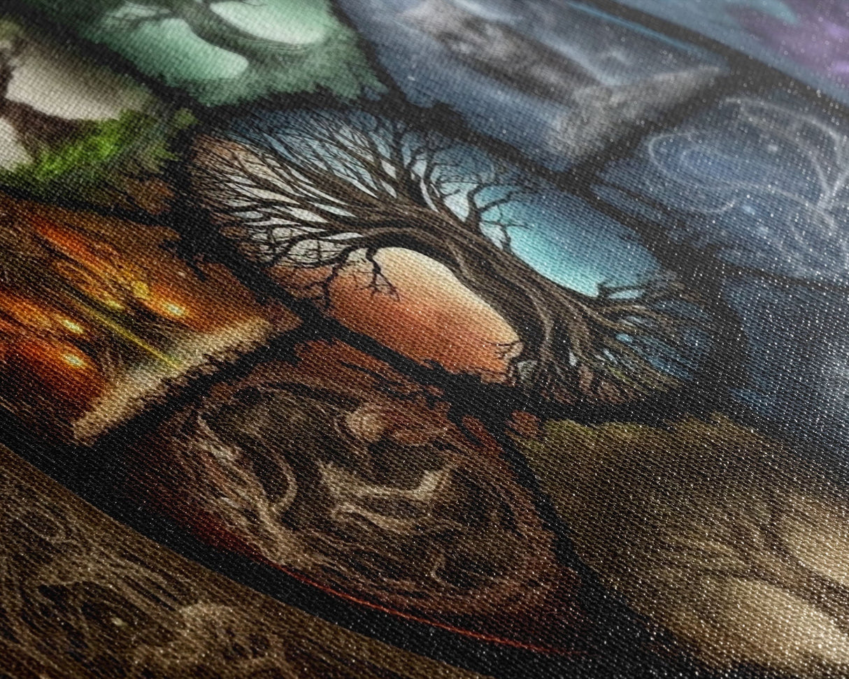 The Interconnected 9 Realms of Norse Mythology with Yggdrasil, Nordic Art, Framed Canvas Print, Nine Realms, Viking Art