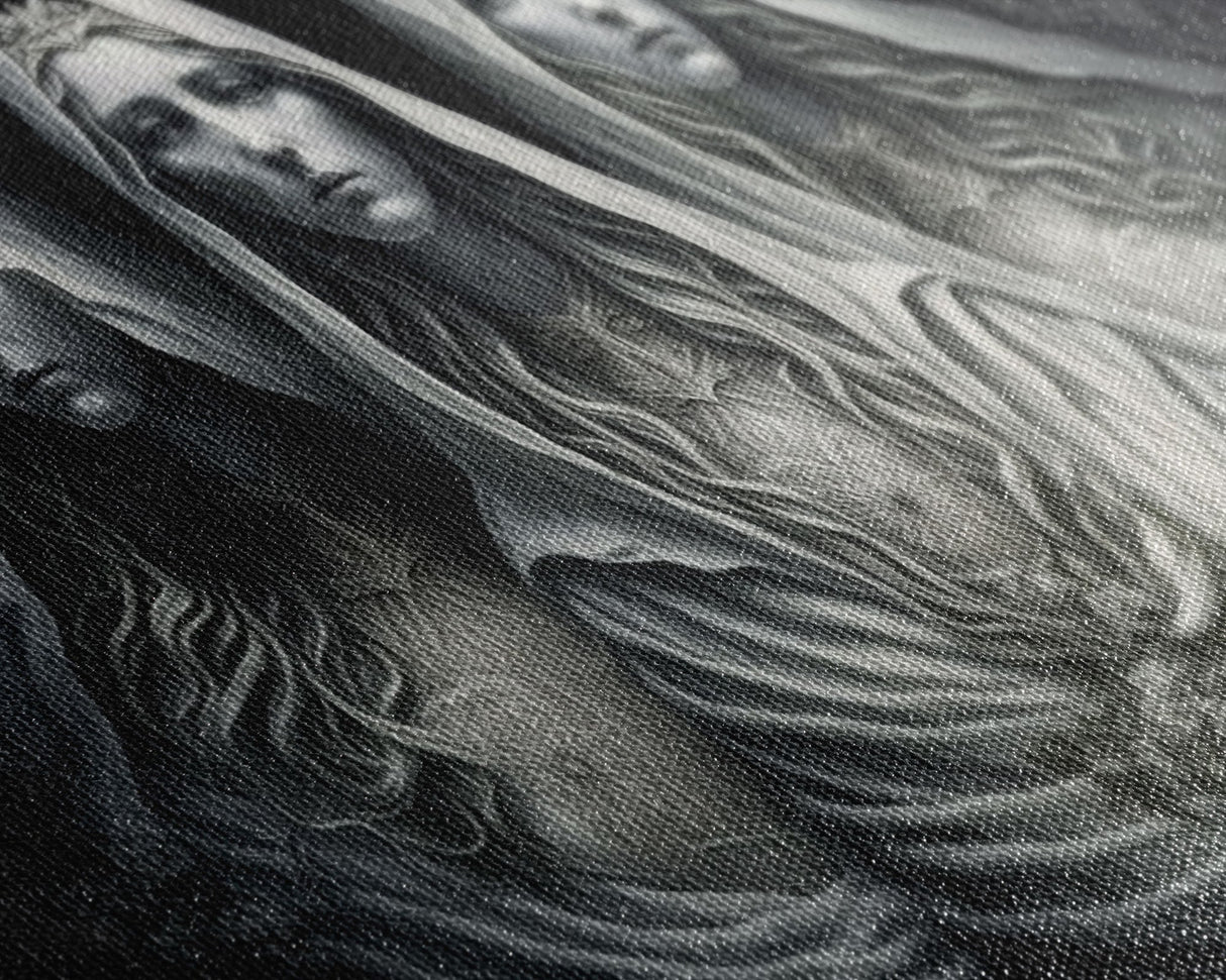 The Norns, Norse Mythology, Weavers of Fate, Framed Canvas Print, Urðr, Verðandi, and Skuld, Black and White Norse Fantasy Art