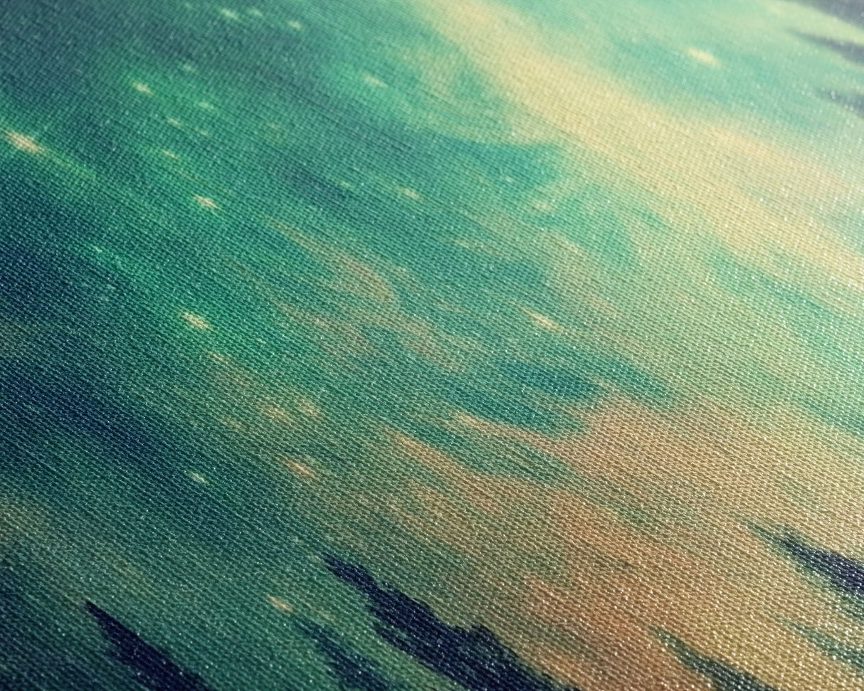 Green Night Sky Watercolor Art Print, Forest Canvas Art, Dark Forest Art, Starry Night Sky, Galaxy Art, Panoramic, Wall Art, Canvas Print
