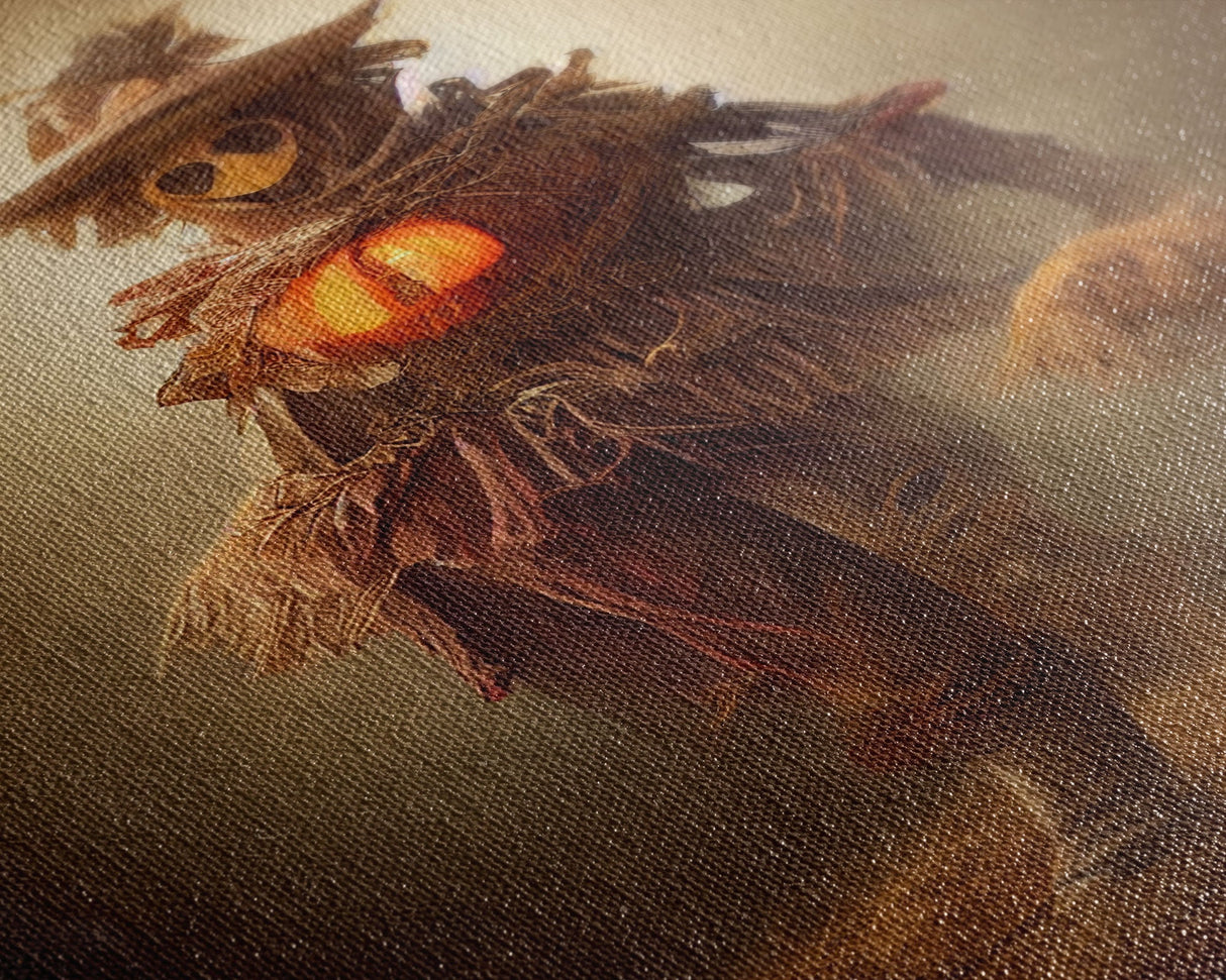 Spooky scarecrow canvas print, full moon, Halloween art, scary art