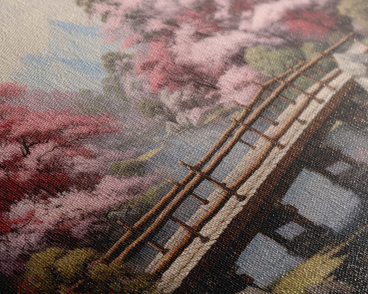 Japanese Wall Art, Cherry Blossoms, River Wall Art, Panoramic Art, Wall Art, Canvas Art, Landscape Art Print, Office Wall Art, Kitchen Art