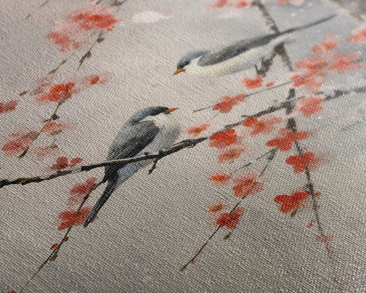 Cherry Blossom Tree, Japanese Wall Print, Bird Wall Art, Asian Art, Canvas Print, Wall Art, Vertical Print, Country Home Decor, Office Art