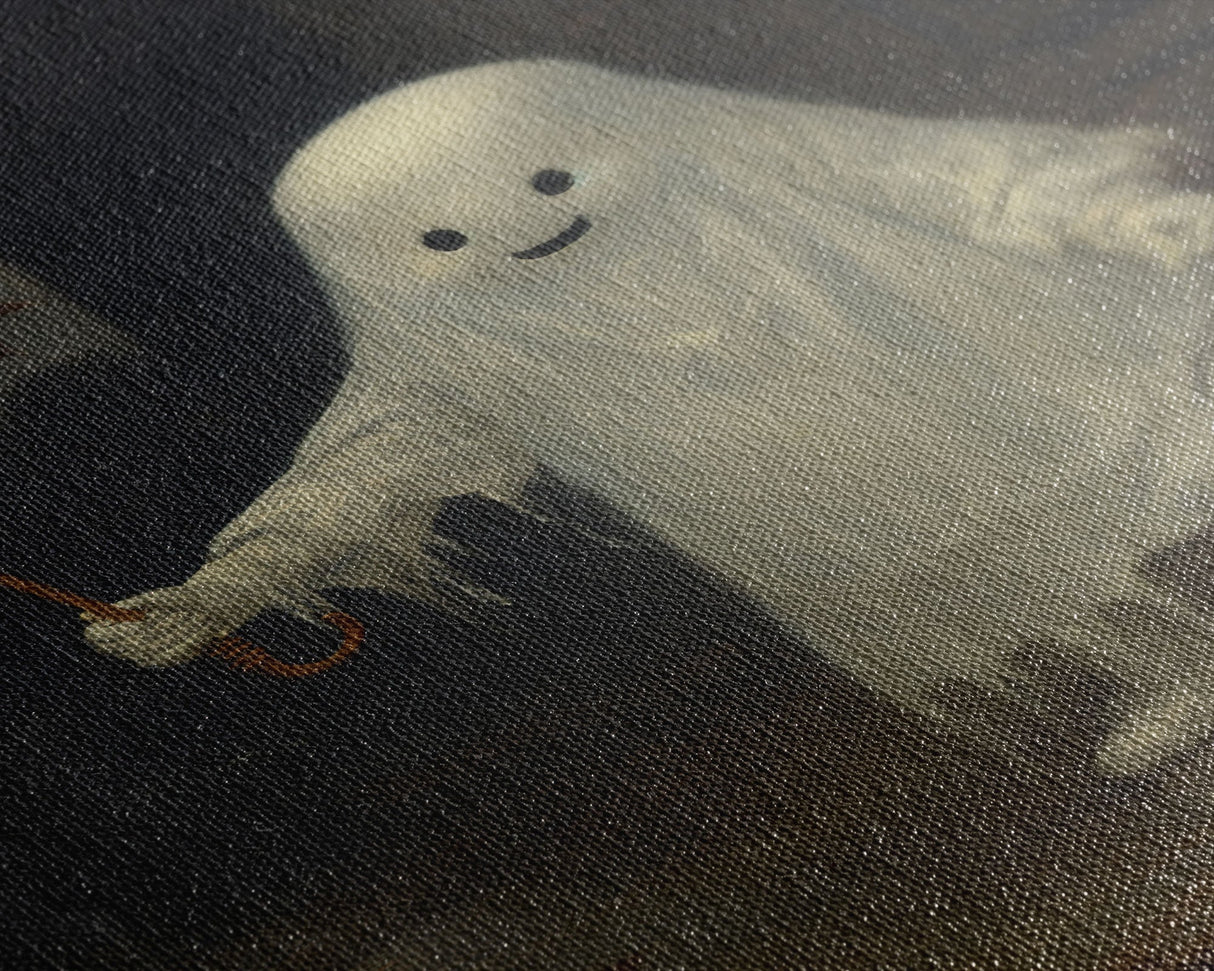 Cute Ghost Painting, Ghost In The Rain, Vintage Canvas, Art Canvas Print, Dark Academia, Haunting Ghost, Cute Halloween Decor
