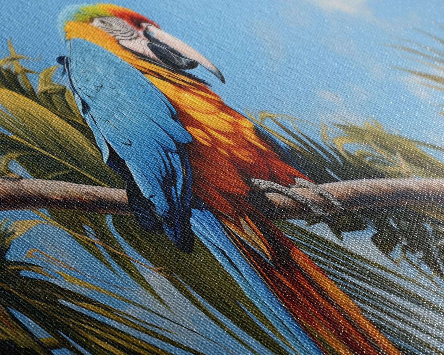 Panoramic Photo Print Of a Parrot, Framed Canvas Print, Tropical Beach Decor