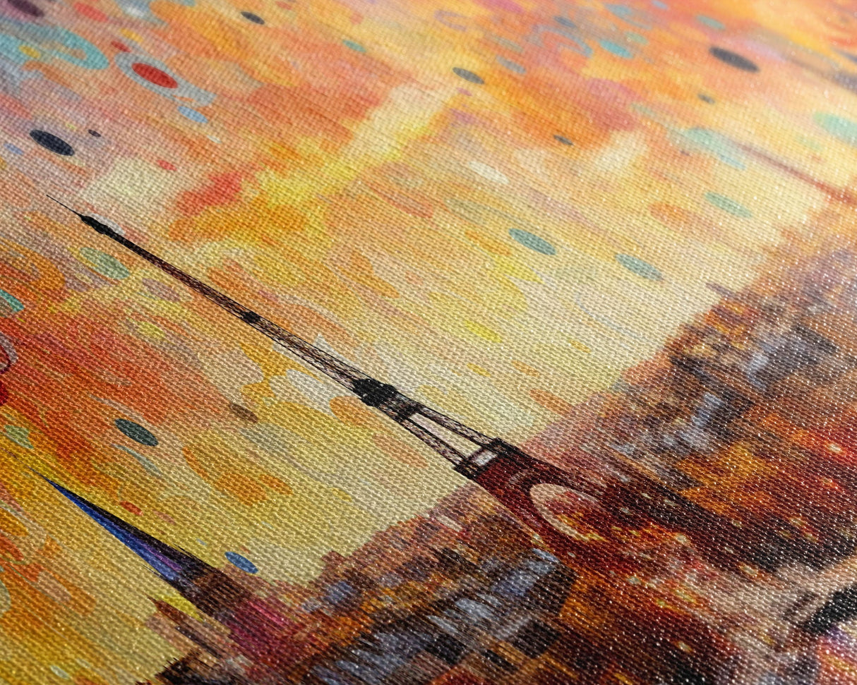 Eiffel Tower Abstract Paris France Panoramic Framed Canvas Print, Van Gogh Inspired Original Painting, Colorful Wall Art