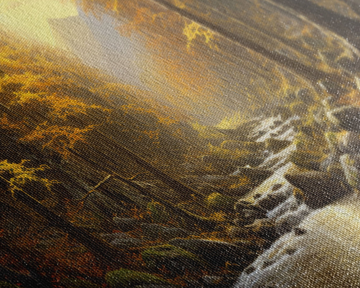 The Forest In The Fall, Fall Centerpiece, Panoramic Painting Framed Canvas Print, Fall Decor, Orange Leaves Falling In The Forest