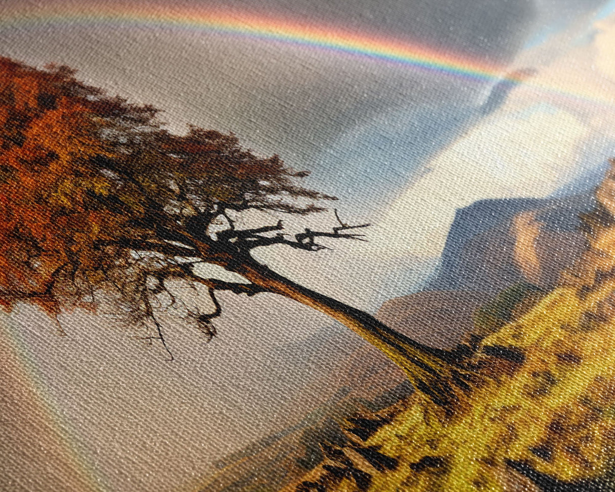 Landscape Wall Art, Vintage Art, Framed Canvas Print, Rainbow Over The Prairie Photography Print, Panoramic Style Extra Large Art