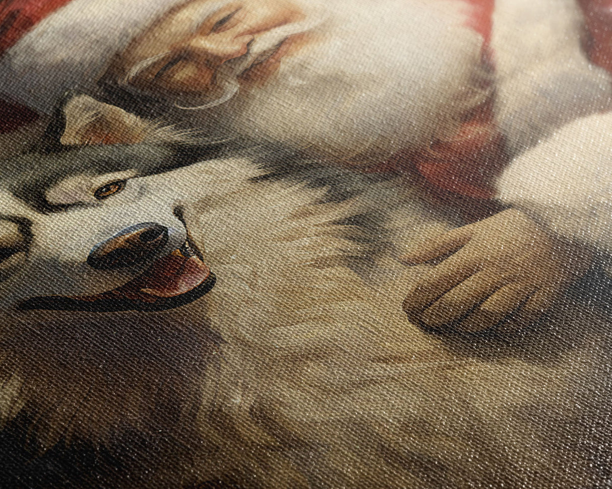 Santa Claus Holding An Alaskan Malamute, Christmas Wall Art, Dog Gift, Christmas Dog, Winter Wall Art, Santa Decor, Santa Art Print