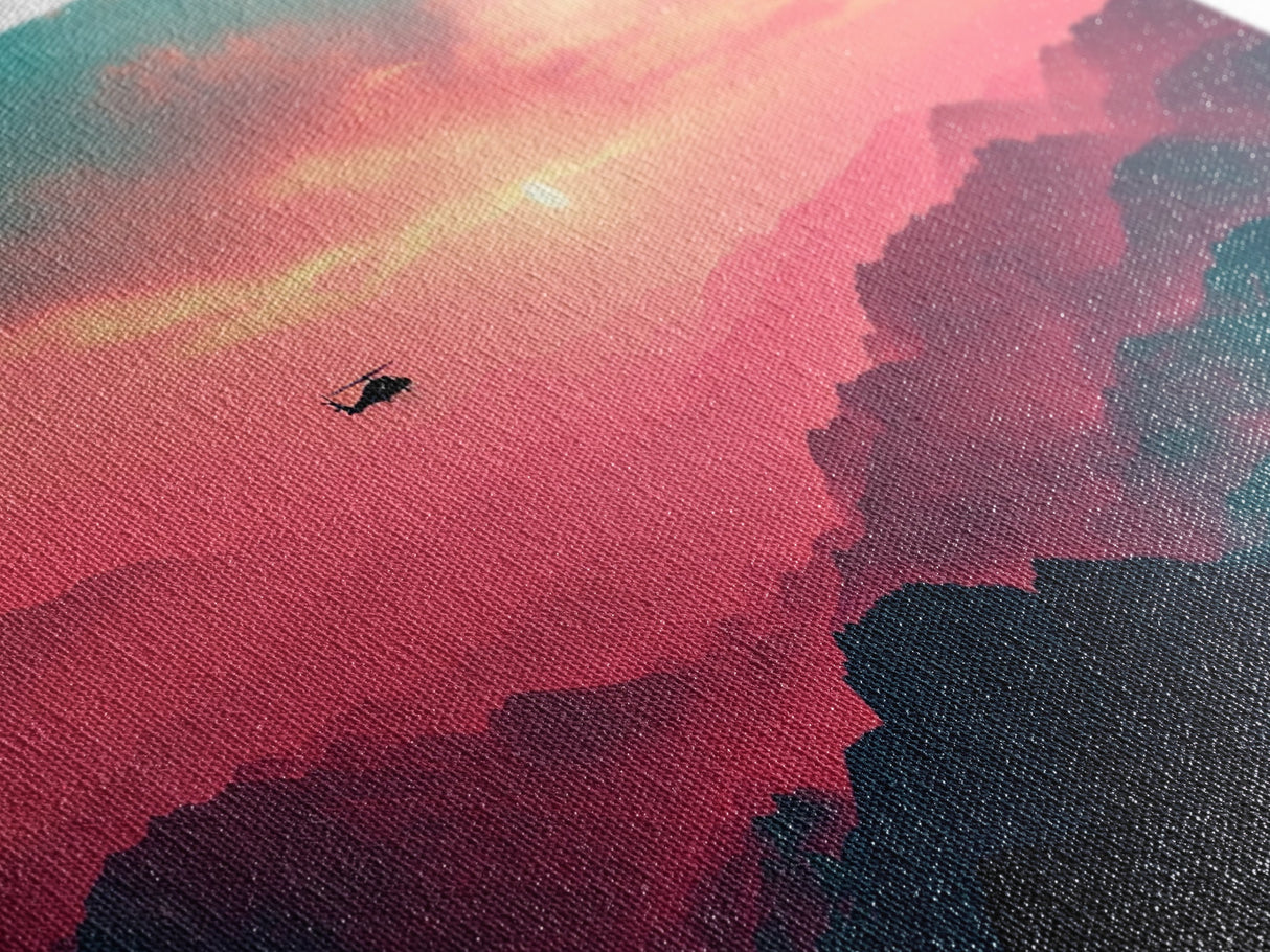 Fire Response - Blackhawk Helicopter Over The Mountains - Southern California - Framed Canvas Print, Synthwave Style Military Art