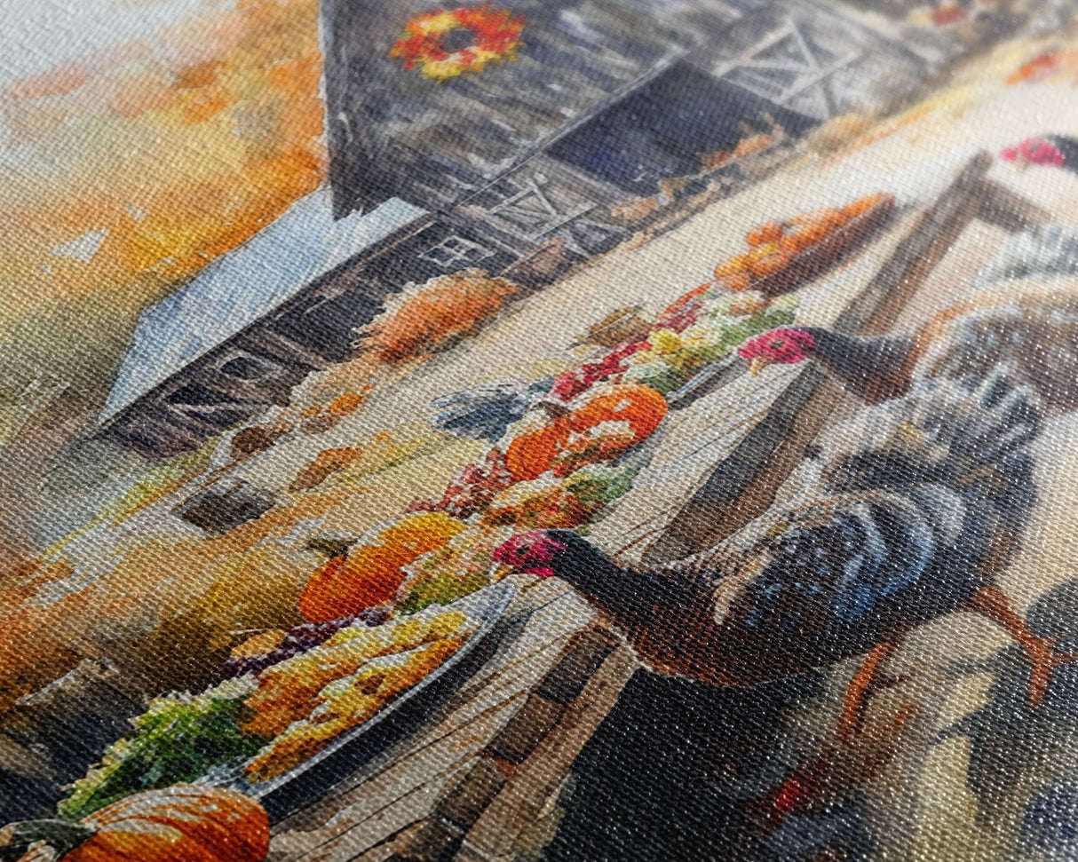 Painting Of A Barn In The Fall, Framed Canvas Print, Thanksgiving Decor, Turkey Painting, Turkey Art