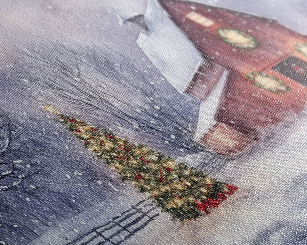 Christmas decor farmhouse Framed Canvas Print snowy barn scene holiday wall art Christmas tree decor best gift Christmas holiday home decor