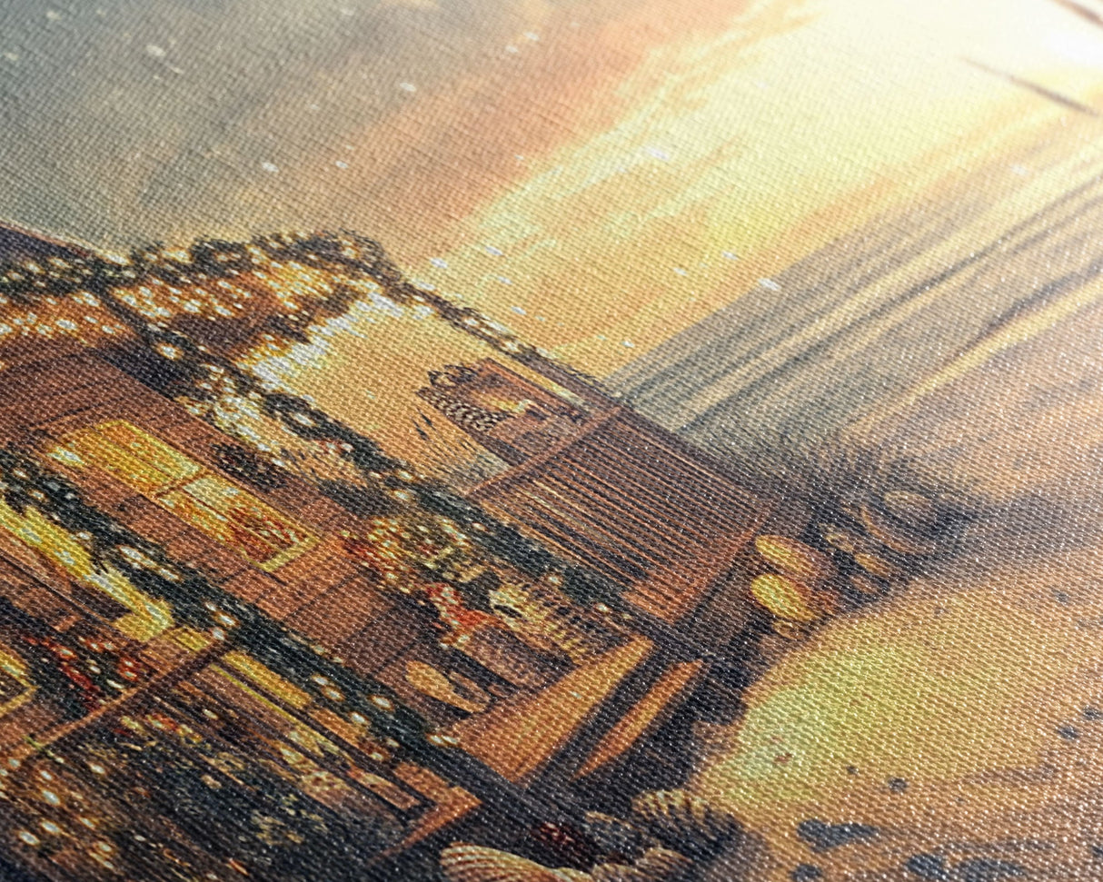 Christmas beach house decor, coastal holiday home art, seaside Christmas wall art, festive beach house print, framed canvas print