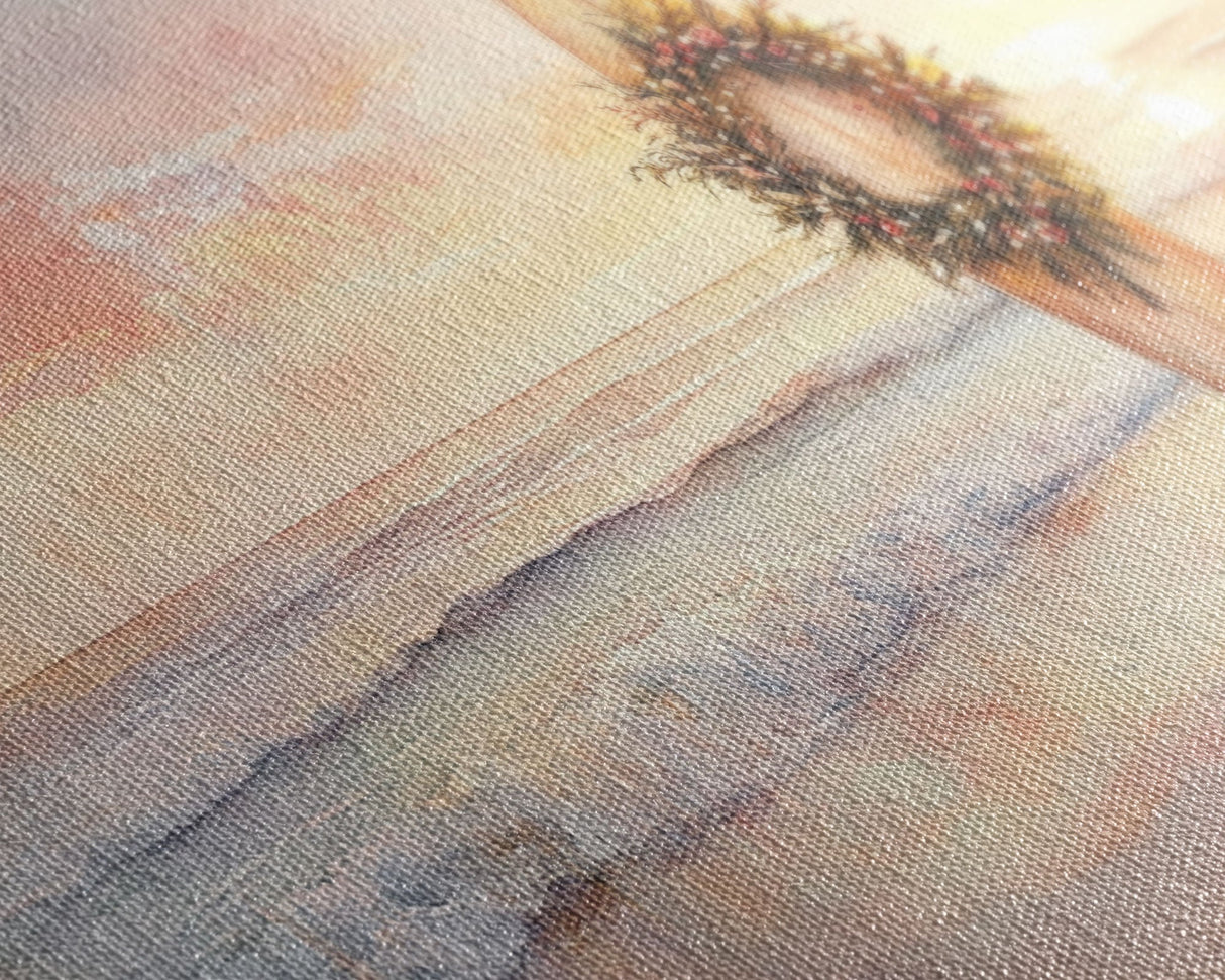 Tropical Beach Sunset Surfboard Wreath Canvas Print | Coastal Christmas Art Gift | Beach Christmas Decor | 2024 Christmas Home Wall Art