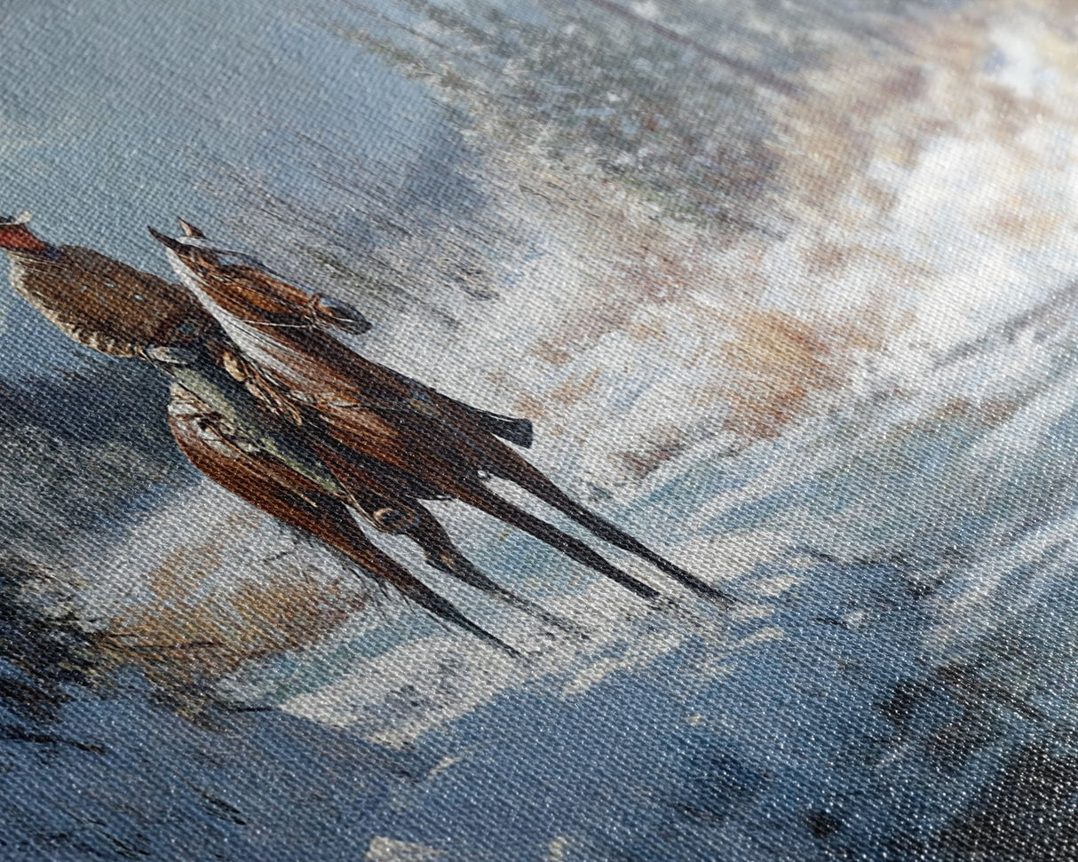 Cowboy riding horse through vibrant autumn forest, Framed Canvas Print, tall fall wall art, rustic western decor, moody landscape