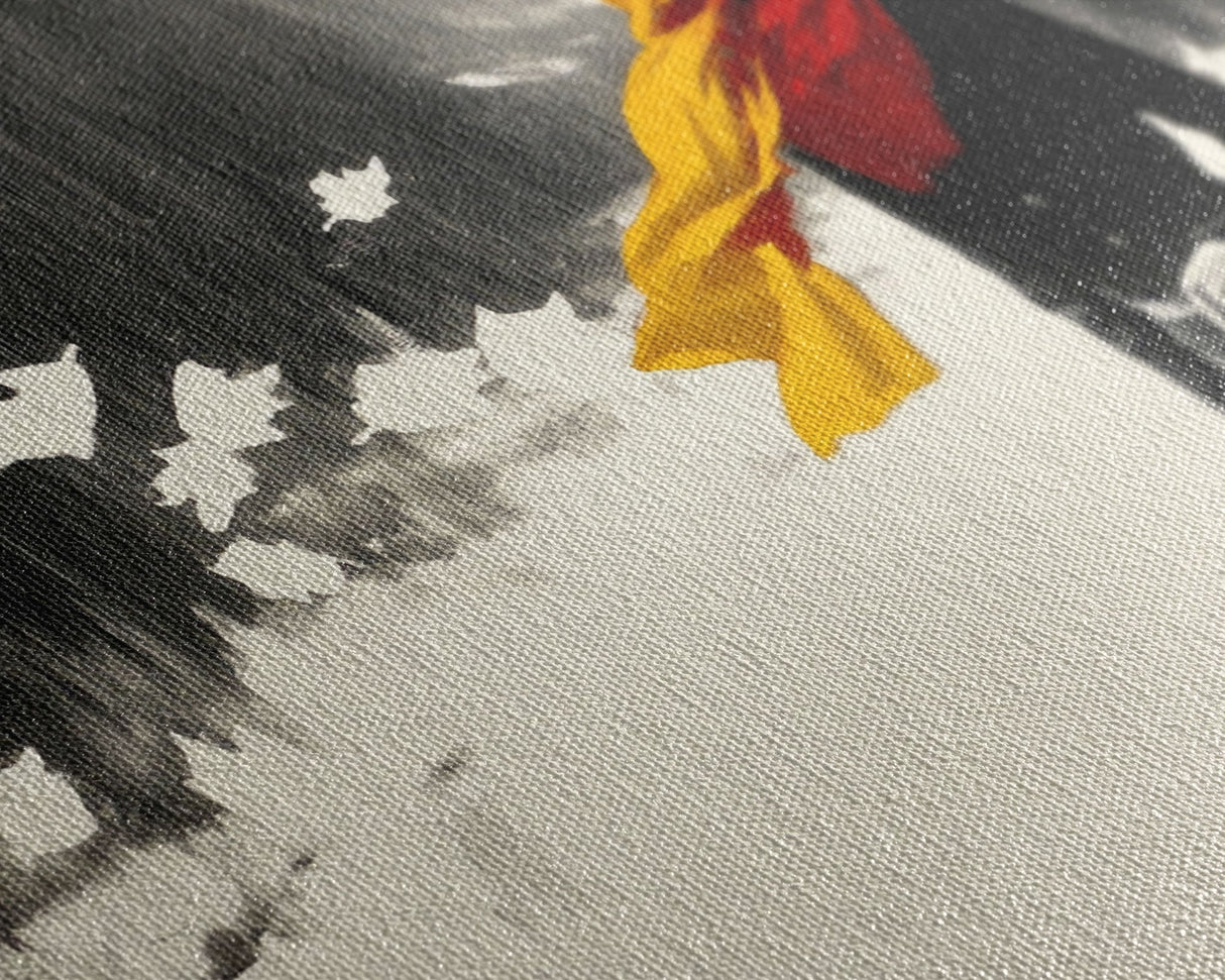 Bold Framed Canvas Print of a Cowgirl Riding Through Snow, Western Horse Art, Dynamic Winter Wall Decor and Christmas Holiday Gift Idea