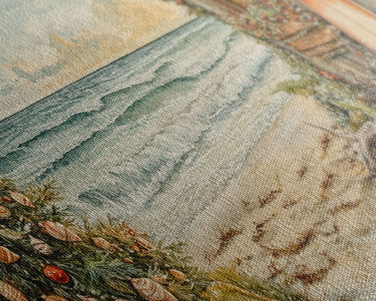 Christmas Tree Beside Rustic Beach House Coastal Holiday Scene Framed Canvas Print, Beach Christmas Wall Art And Decor