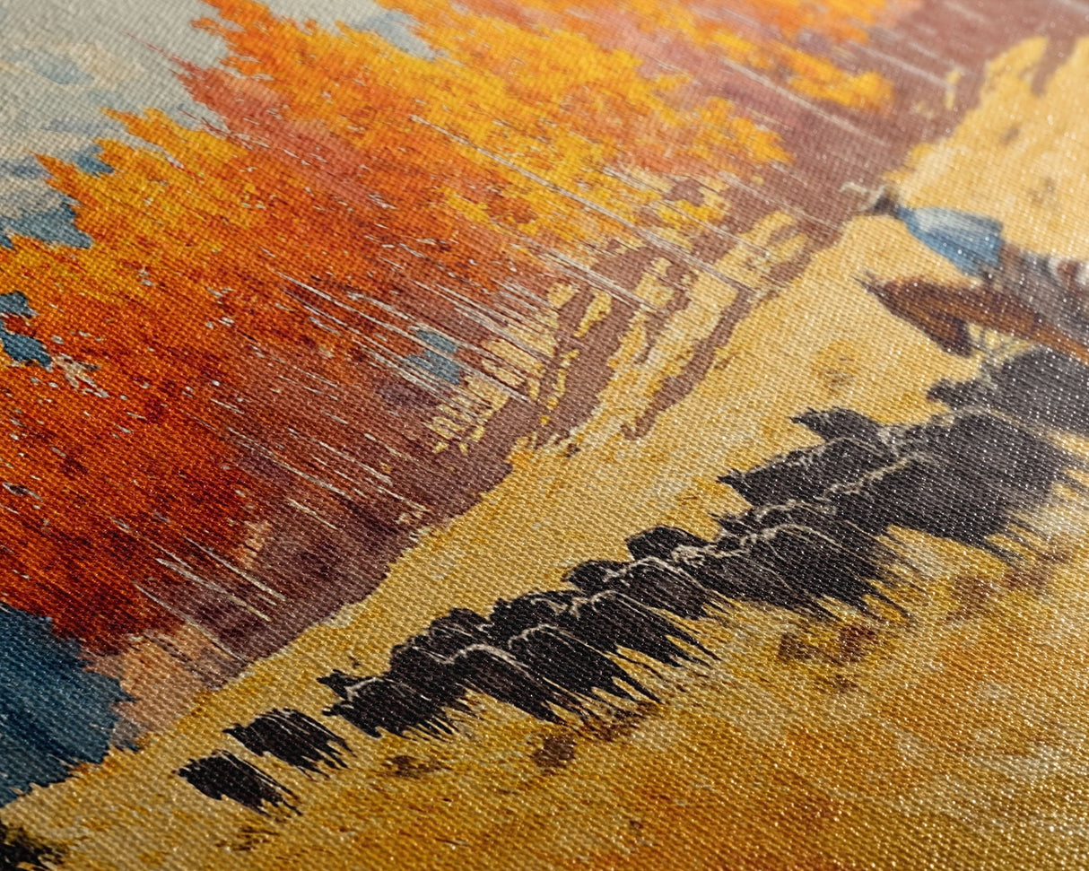 Cowboy Herding Cattle Under Mountains Framed Canvas Print Tall Art Autumn Country Landscape Fall Decor Western Wall Art Farmhouse Gift Idea