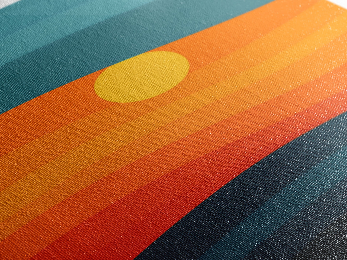 MCM - Mid Century Modern Framed Canvas Print of a Sunset, Gradient Painting Print, Vintage Landscape Art