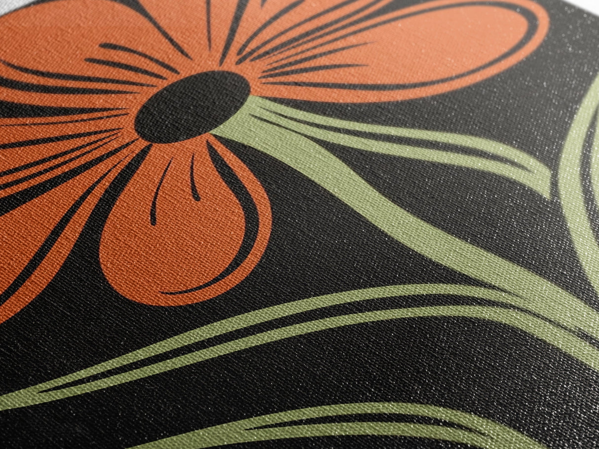 Orange Daisy with Black Background, Framed Canvas Print, Cute Floral Print, Botanical Minimalist Home Decor