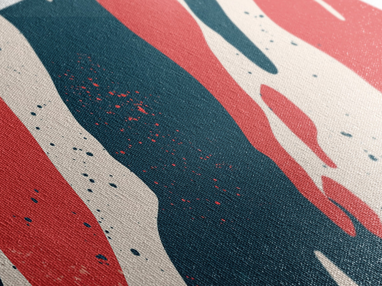 Simplistic Mid Century Modern Art Camo Pattern Canvas Print, Camouflage Wall Art Print, Navy Blue and Red Abstract Wall Art