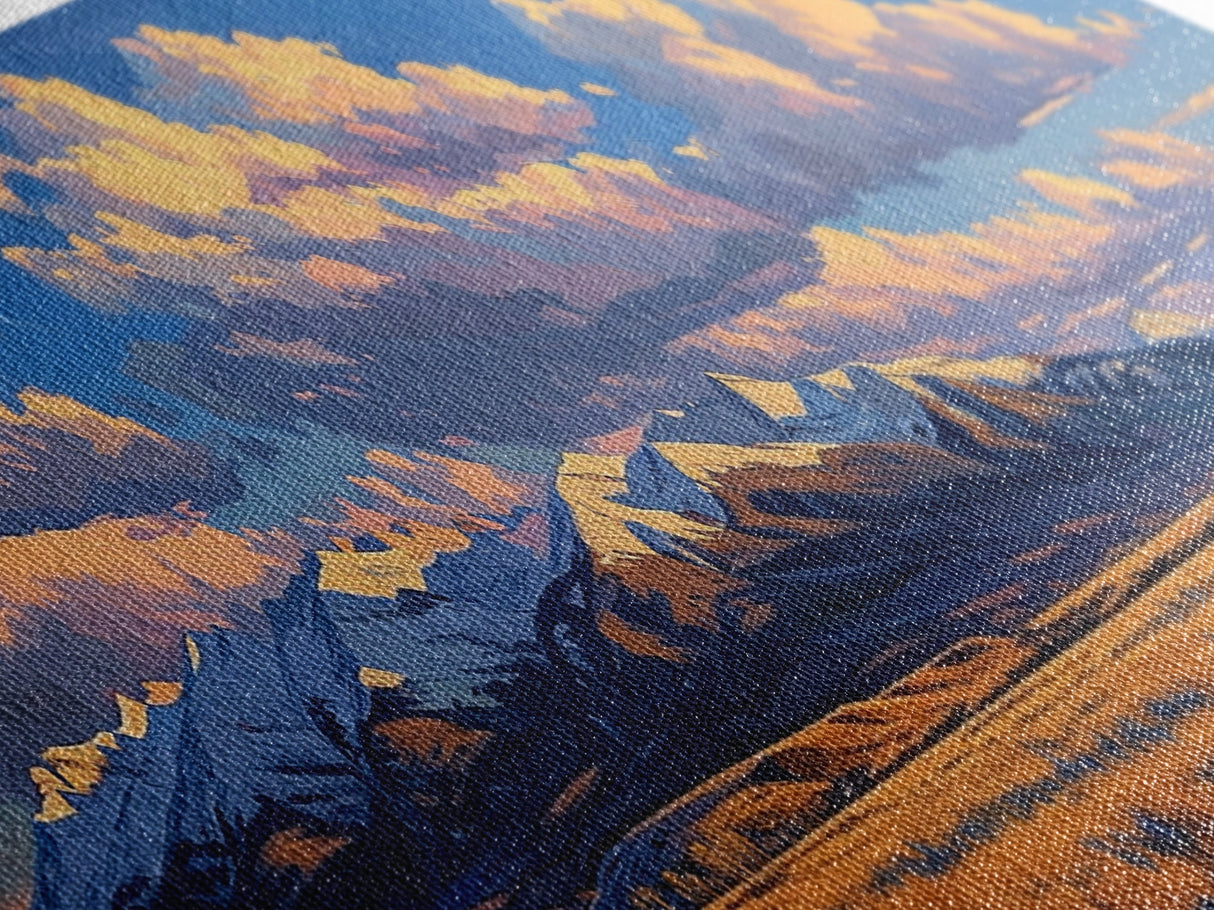 Sunset Over The Mountains Framed Canvas Print, Panoramic Art, Large Format Horizontal Panoramic Wall Art