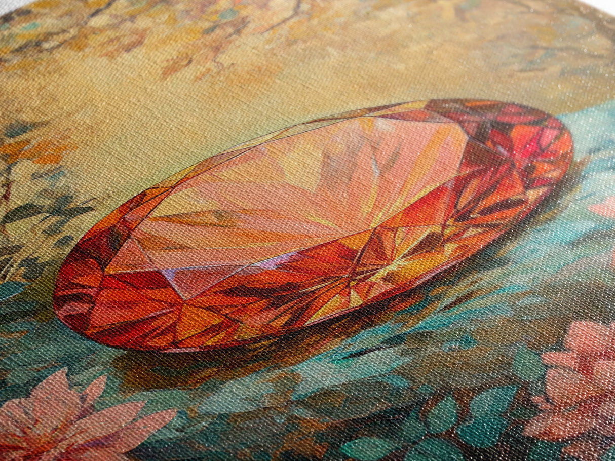 Gemstone Painting Print, Framed Canvas Print, Gemstones Wall Art, Precious Stone Painting, Red Gem, Ruby Painting, Antique Minerals Art