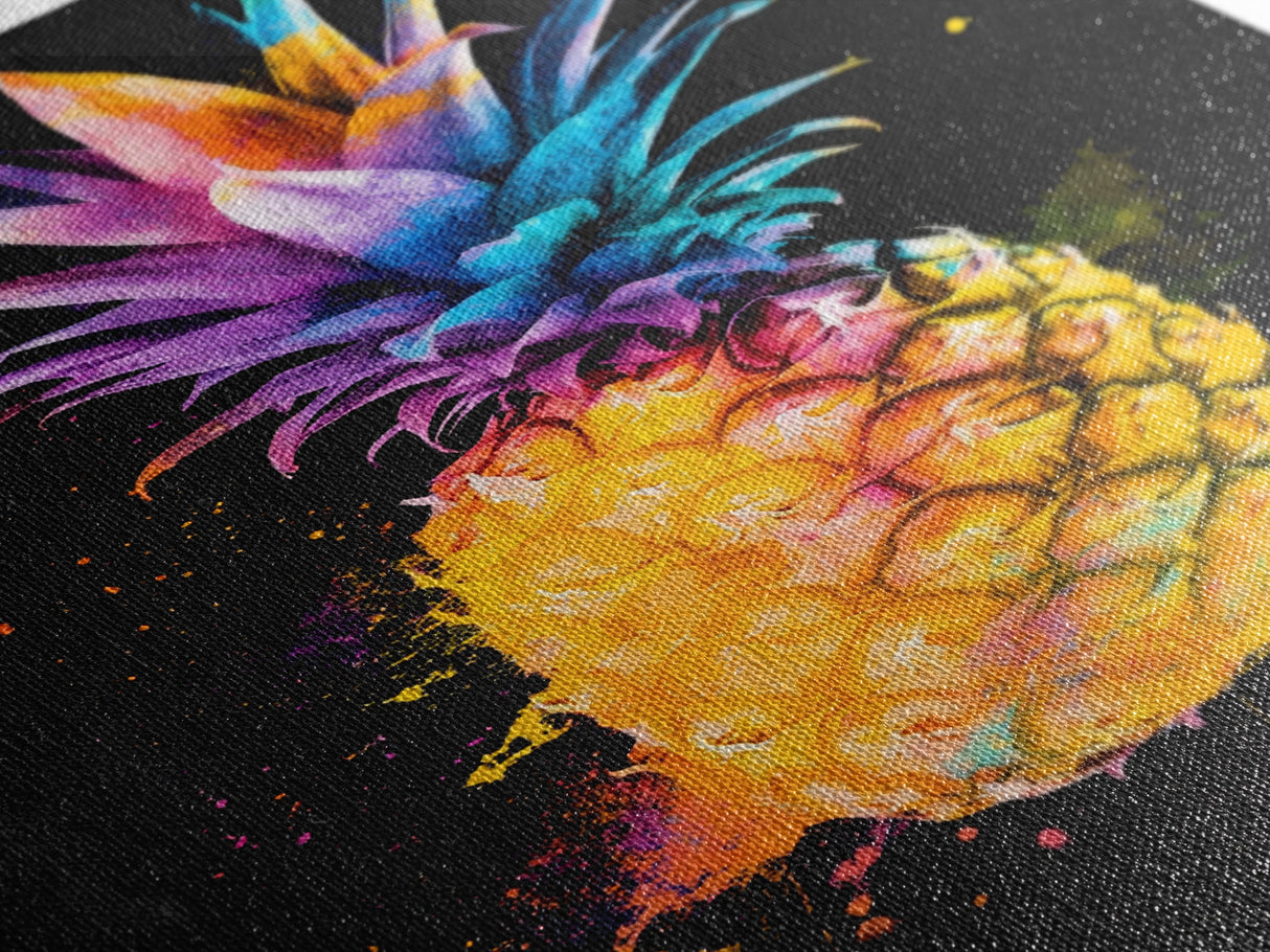 Retro Pineapple Painting Print, Framed Canvas Print, Kitchen or Dining Room Wall Art, Retro Home Decor, Pineapple Painting