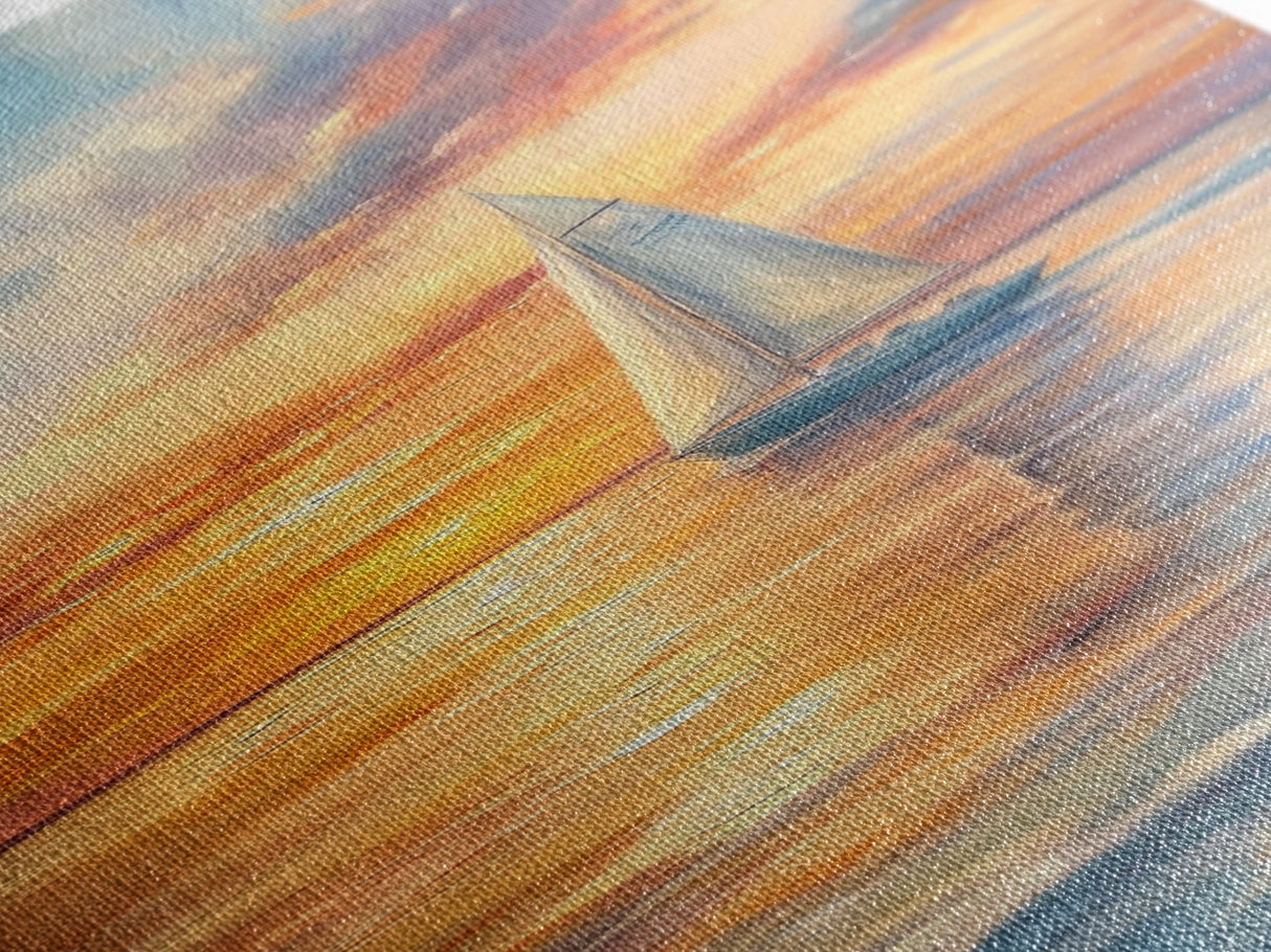 Oil Painting Print of a Sailboat At Sunset, Framed Canvas Print, Nautical Decor, Nautical Nursery, Nautical Wall Art, Beach House or Lakehouse Art