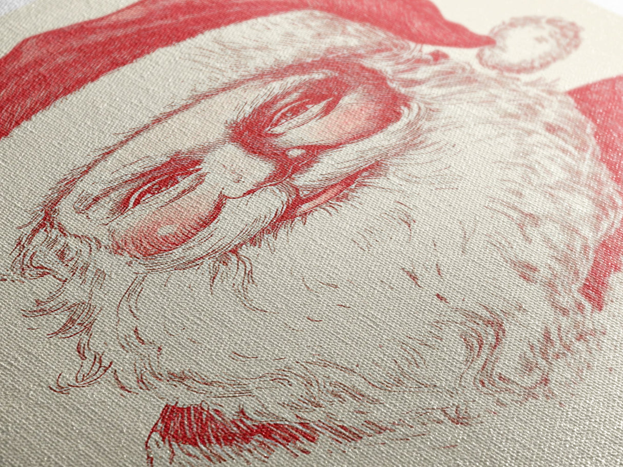 Reto Santa Portrait Canvas Print - Framed Canvas - Minimalist Christmas Art - Boho Christmas Art - Rustic Christmas Art - Santa Painting