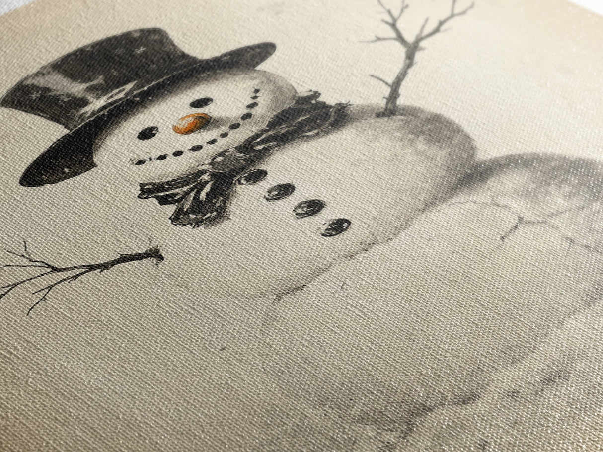 Retro Snowman Canvas Print - Framed Canvas - Minimalist Christmas Art - Boho Christmas Art - Rustic Christmas Art