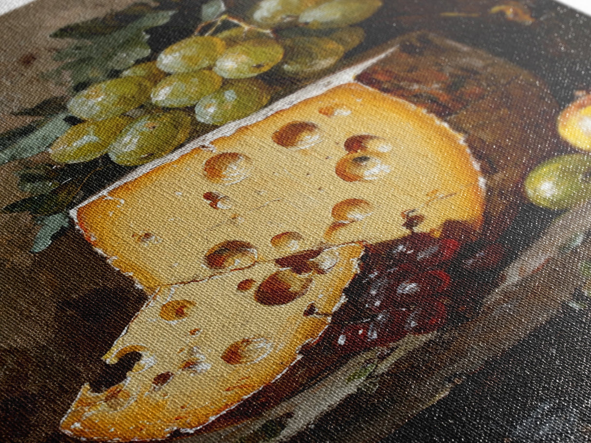 Vintage Still Life of Cheese Canvas Print, Retro Kitchen Wall Art, Cheese Painting, Dining Room Wall Art