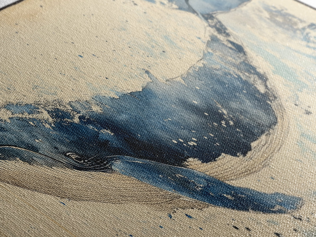 Japanese Style Wabi Sabi Painting Canvas Print of a Whale | Nautical Decor | Animal Print | Ocean Art | Whale Wall Art | Whale Decor