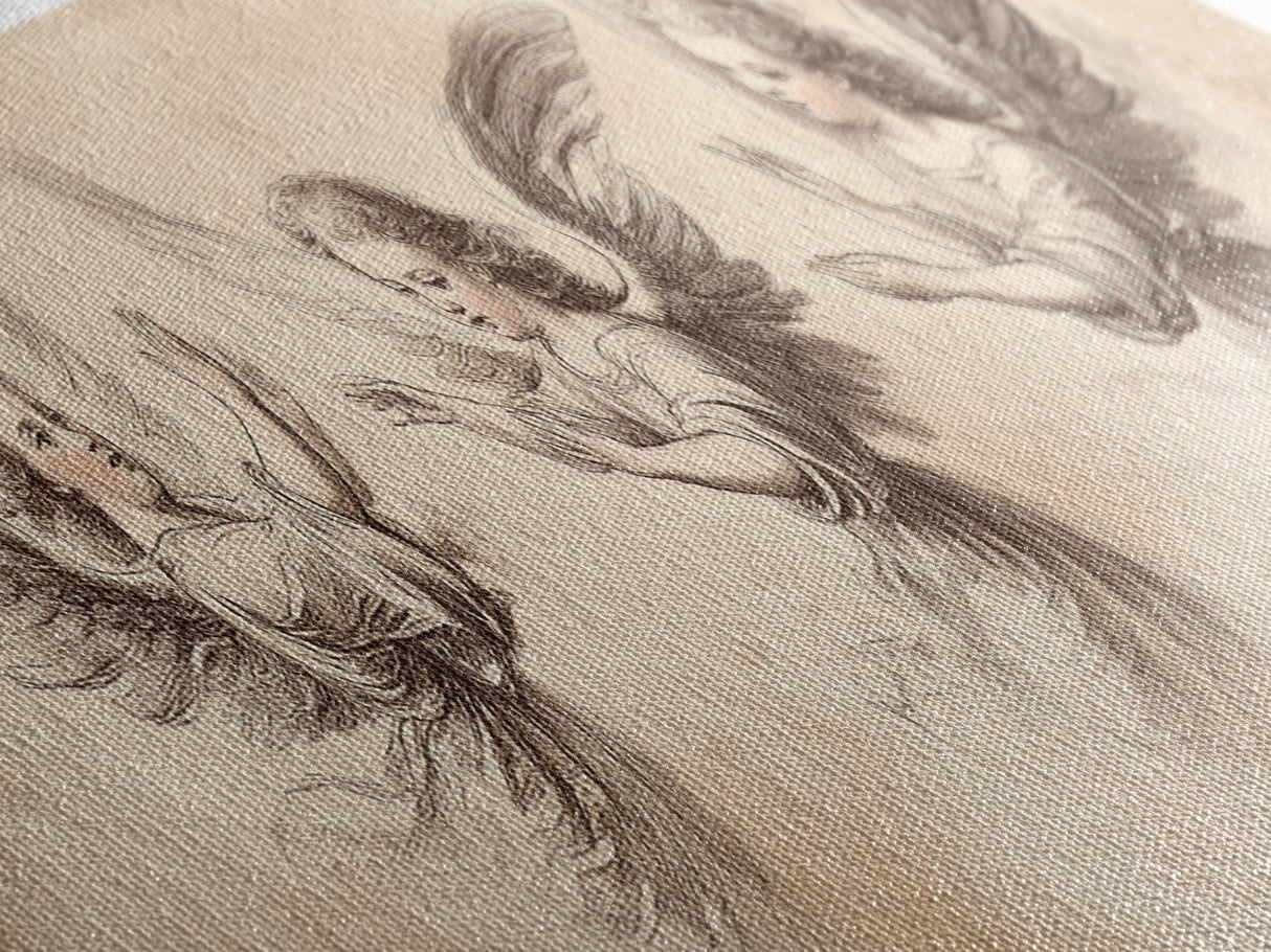 Painting of 3 Angels Canvas Print, Guardian Angels Wall Art, Angel Sketch, Angel Painting, Angelic Home Decor, Extra Wide Wall Art