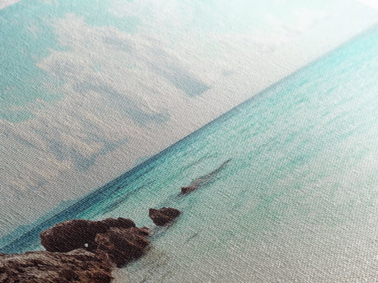 Panoramic Beach Photography Style Canvas Print, Beach House Wall Art, Beach Painting Print, Nautical Decor, Seascape Painting, Boho Art