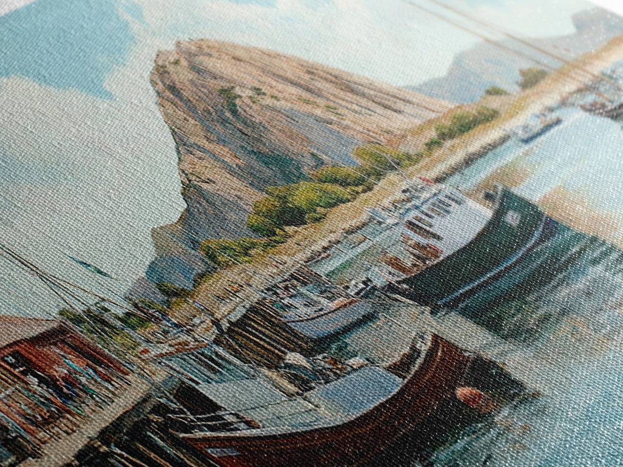 Morro Bay Panoramic Art, Nautical Landscape Painting, Canvas Print, Seascape Panoramic Painting, Seascape Landscape Wall Art Home Decor