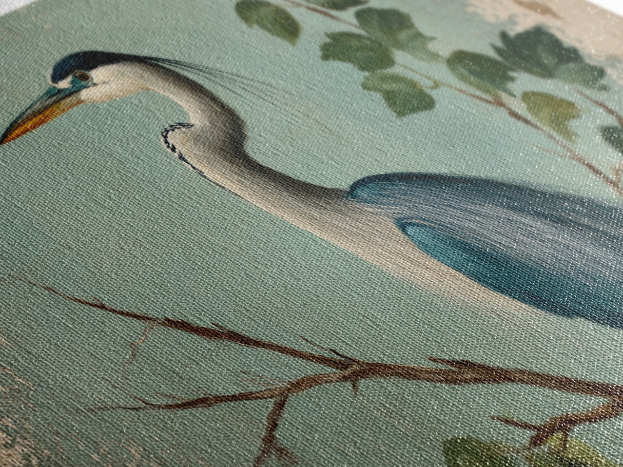 Funky Painting Print of a Blue Heron, Framed Canvas Print, Ready To Hang Wall Art, Great Blue Heron, Extra Large Bird Picture Painting