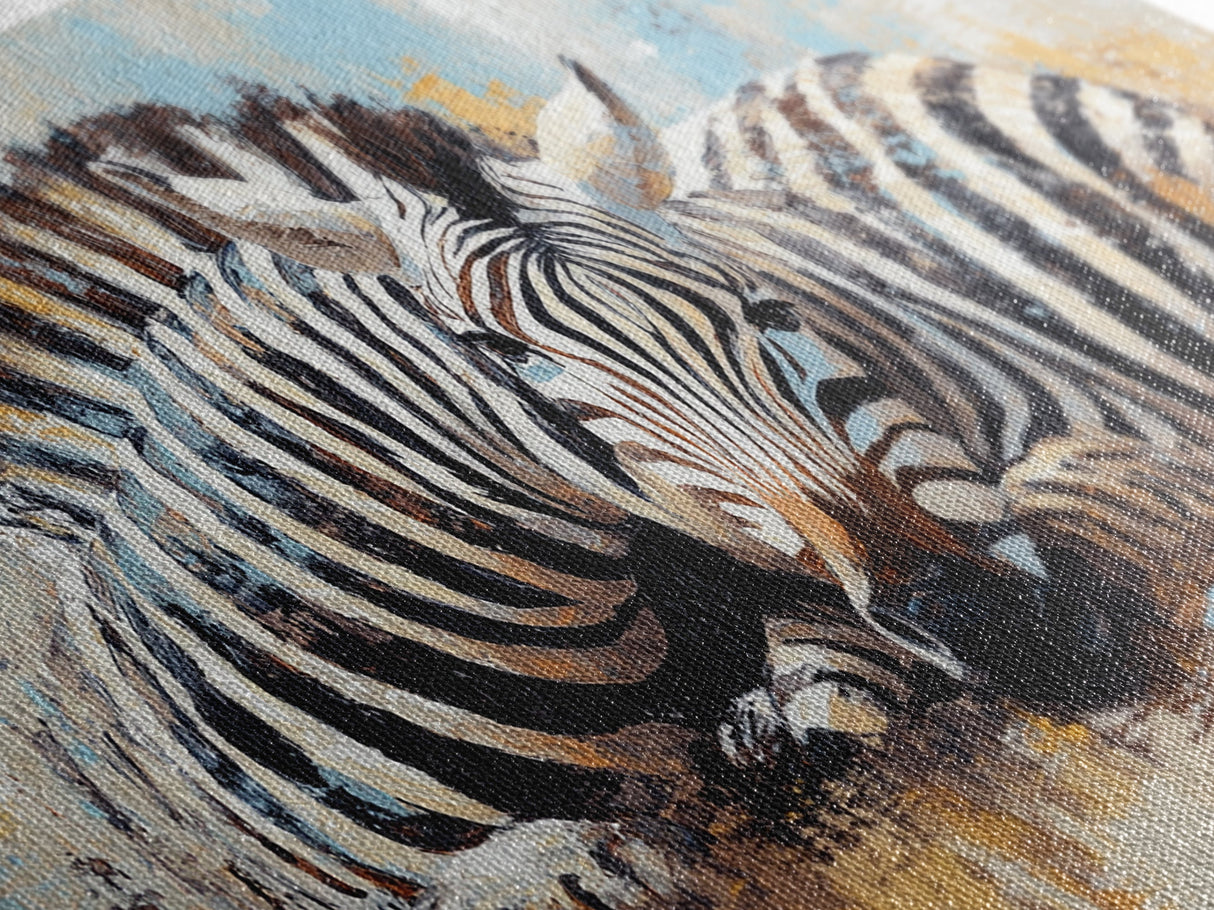 Zebra Having a Nap - Framed Canvas Print - Ready to Hang - Zebra Painting - Animal wall art - Safari Art