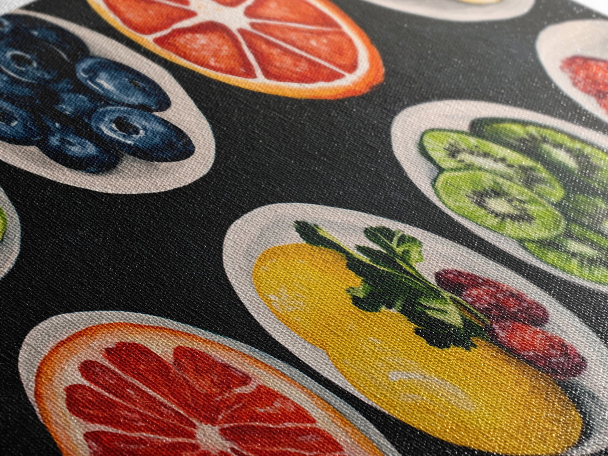 Fruit Basket Painting Canvas Print, Modern Fswmrhouse Kitchen Wall Art, Vintage Fruit Art For Dining Room Framed and Ready To Hang