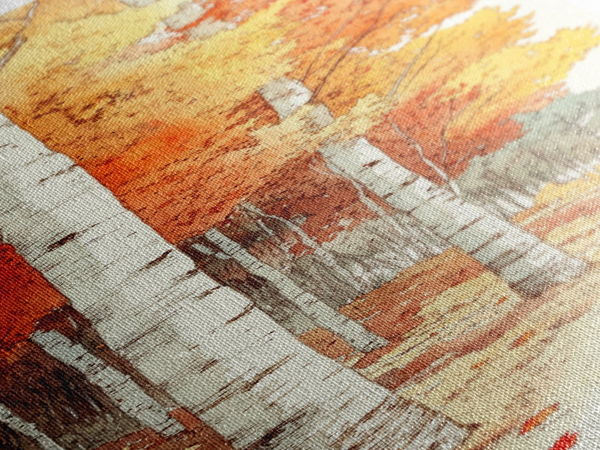 Framed Canvas Print Autumn Forest Birch Trees, Fall Landscape Art, Cozy Wabi Sabi Decor, Above Couch Art, Rustic Gift Idea Her