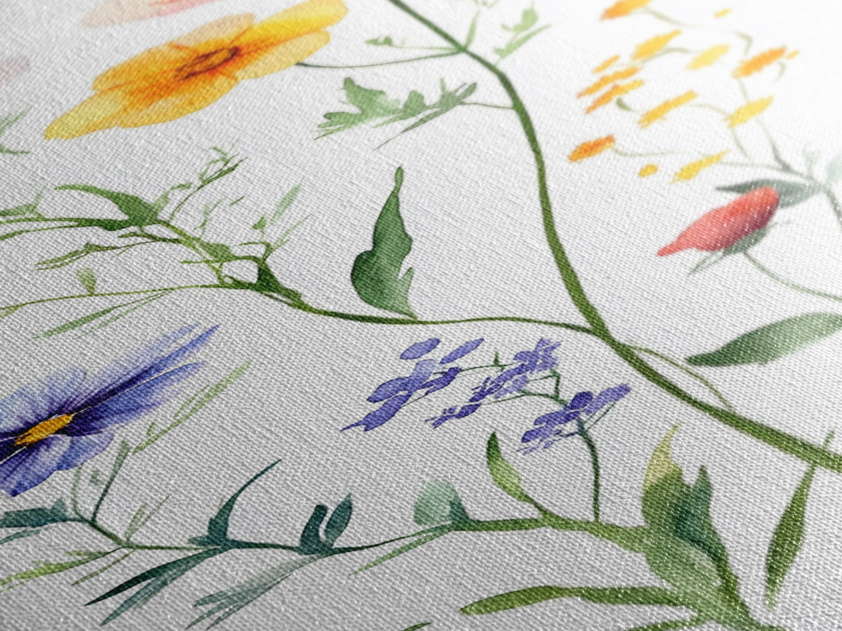 Boho Floral Botanical Print - Framed Canvas Print with Delicate Watercolor Wildflowers for Nature-Inspired Wall Art