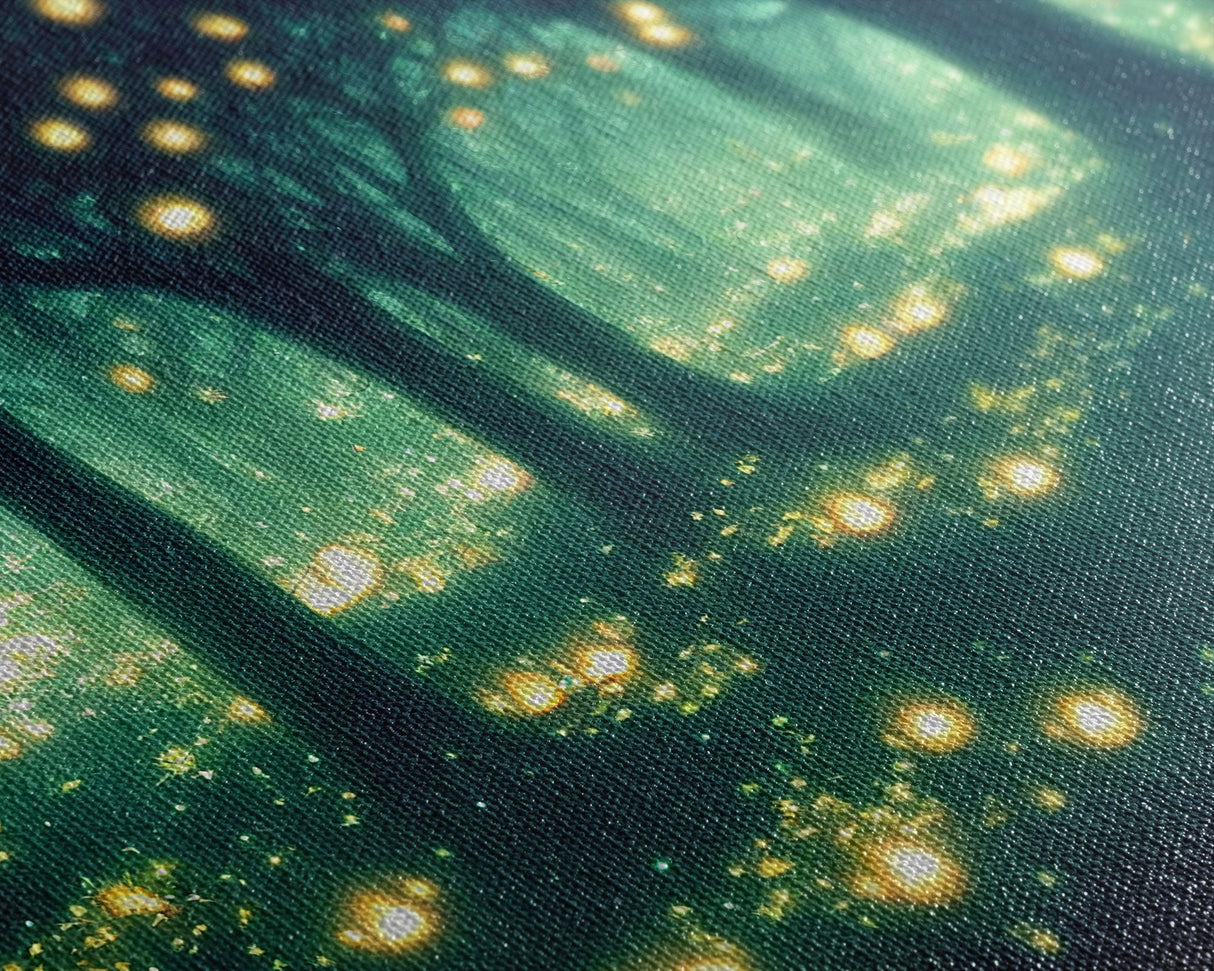 Fireflies At Night In A Fantasy Forest, Framed Ready To Hang Canvas Print, beautiful wall art, guest room decor