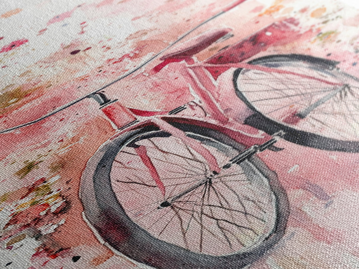 Bicycle Art Canvas Print Retro Pink Wall Art Long Narrow Vintage Style Above Couch Gift Idea Light Pink Minimalist Wabi Sabi Art