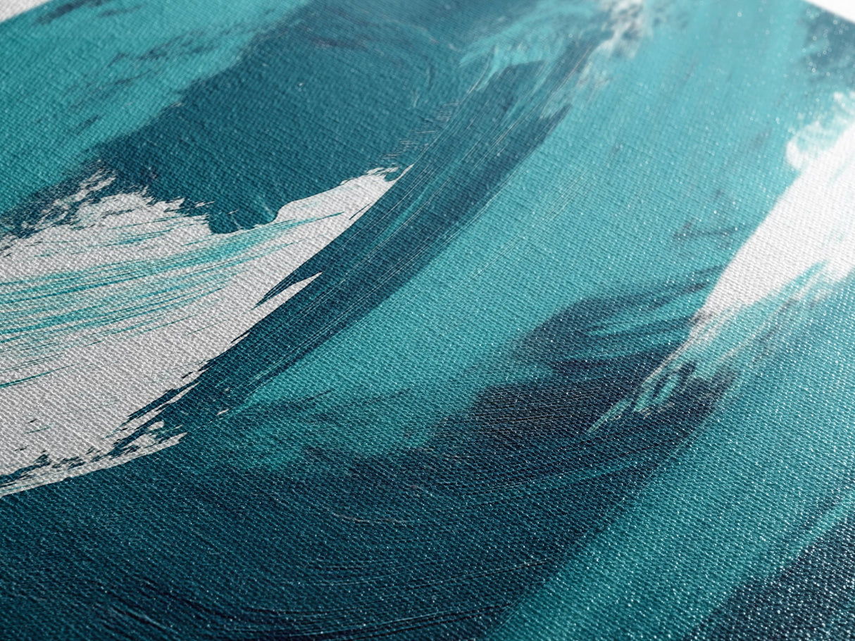 Oceanic Brushstroke Canvas Print in Teal and White, Abstract Art, Coastal Wall Art, Nautical Decor, Minimalist Art, Living Room Art