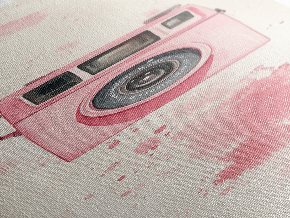 Retro Pink Camera Canvas Print Whimsical Wall Art Photography Lover Gift Living Room Art Vertical Pink Abstract Minimalist
