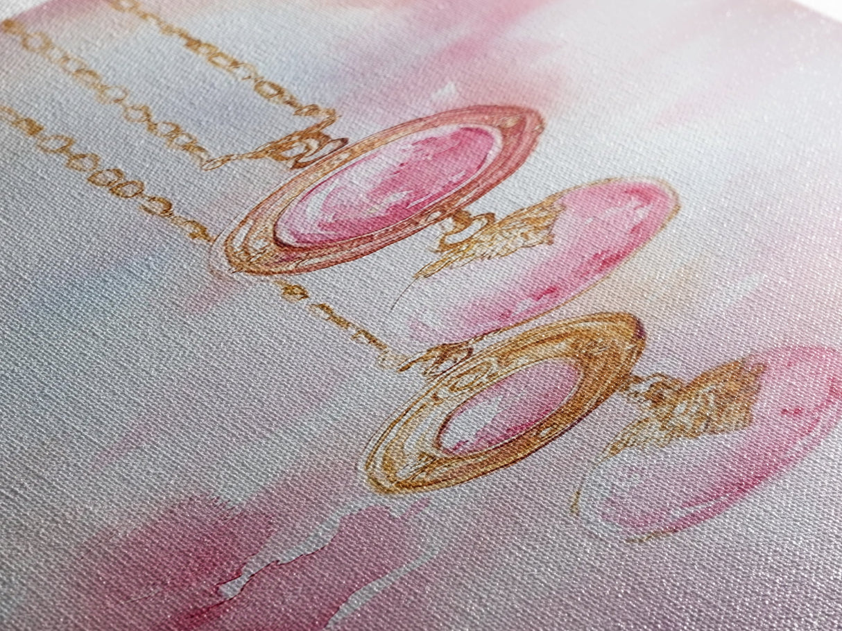 Pearl Necklace Watercolor Canvas Print Pink Wall Art Glamour Bedroom Decor Romantic Wabi Sabi Aesthetic Art