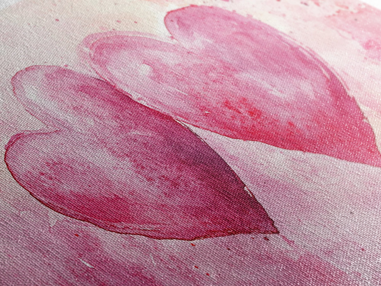Watercolor Heart Pair Framed Canvas Print, Romantic Pink Abstract Art, Whimsical Valentine Wall Art, Bedroom Gift Idea, Light Pink Decor